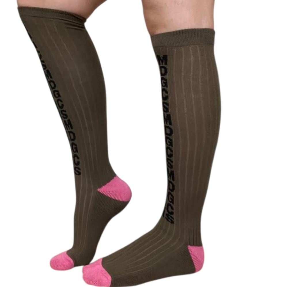 NWT Comme des Garcons Khaki Pink logo socks Sz M - Picture 2 of 6